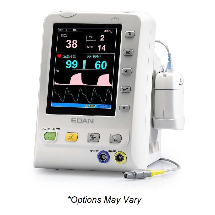 Edan M3B Vital Signs Monitor with Respironics LoFlo Sidestream ETCO2 and SpO2, 5.7" Color TFT Display