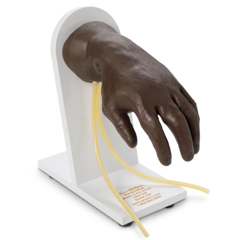 Life/form IV Hand Training Simulator, Dark Skin, with Simulated Blood, 2 IV Bags, Butterfly Set, 3/12cc Syringe, 22g Needle