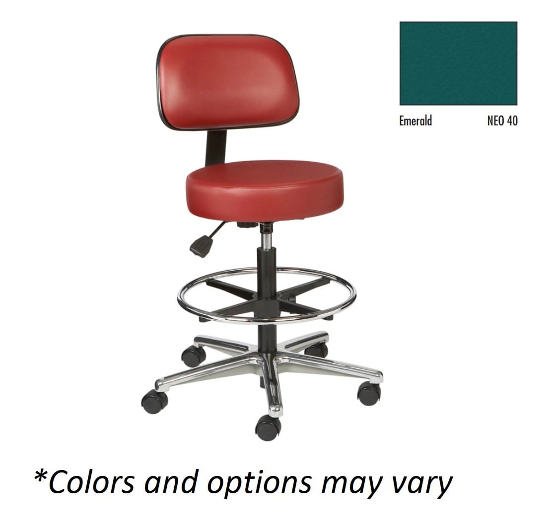 Brewer Vinyl Round Series Laboratory Stool, Emerald, 250 lb Capacity, with 5 Casters