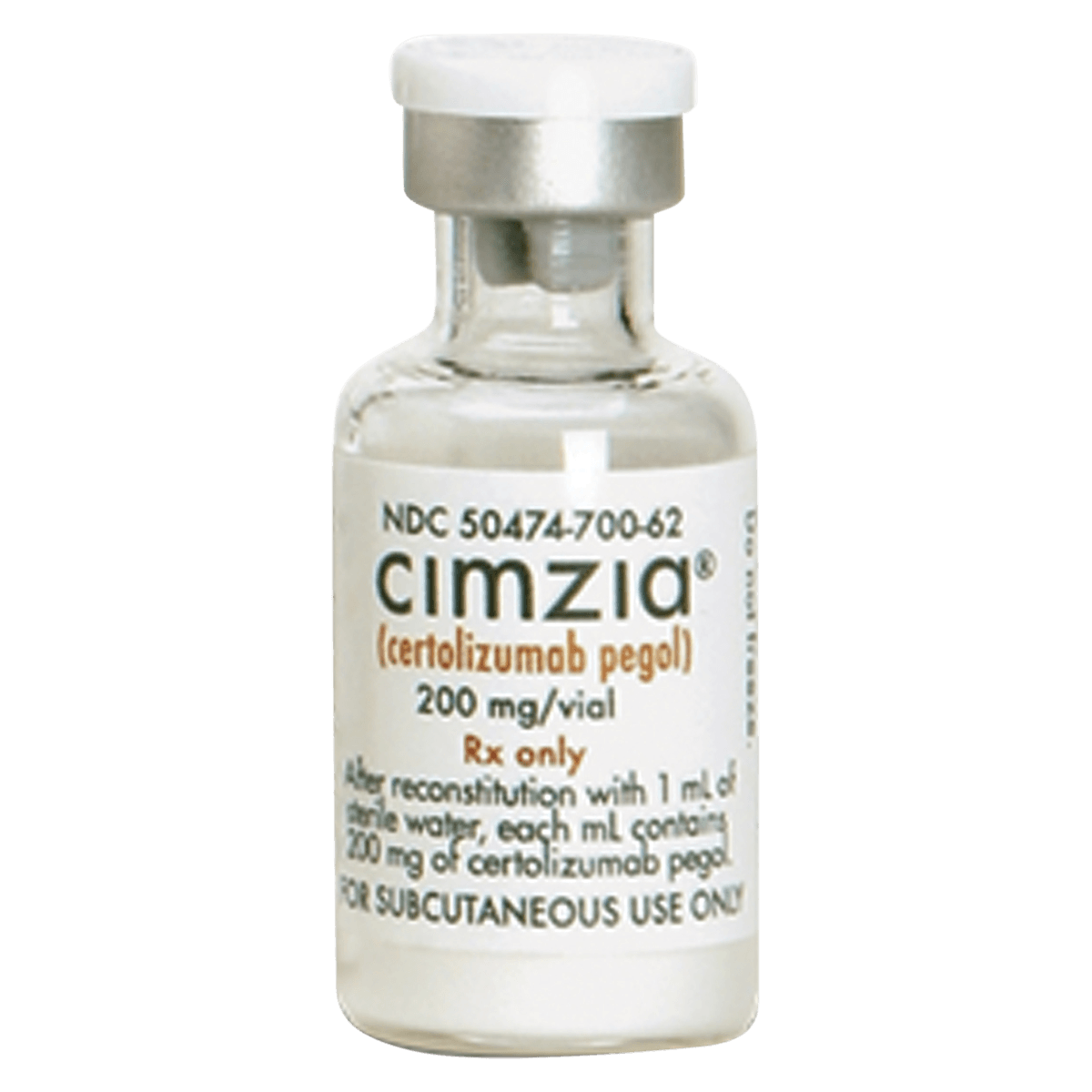 Cimzia Injection 200mg, Single Dose Vial (SDV), 1mL, 2/Package