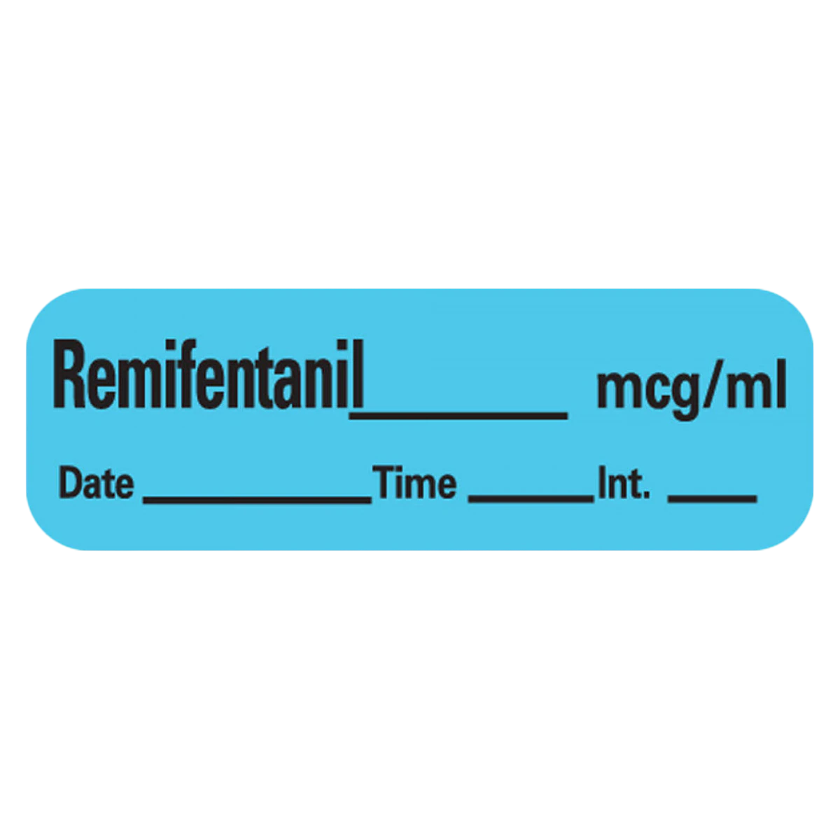 Precision Dynamics Anesthesia Label, Remifentanil mcg/mL, Blue, 1.5" x 0.5", 600/Roll