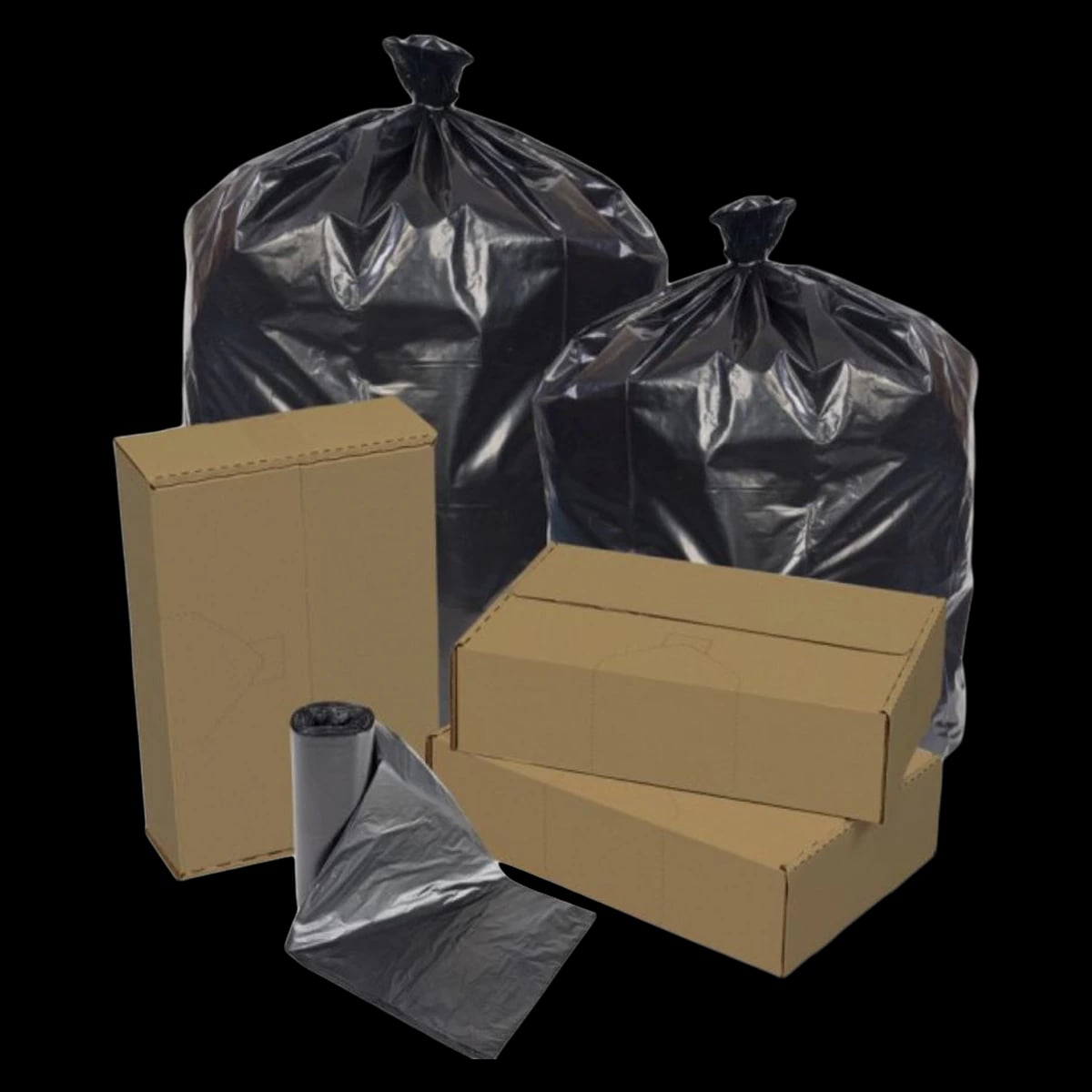 Pitt Plastics Eco-Strong Black Trash Can Liner, 12-16 Gallon, Heavy Duty LLDPE, 25/Roll, 20 Rolls/Case (500 Liners)