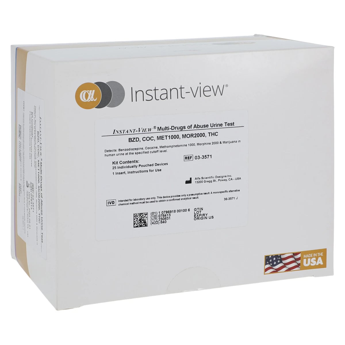 InstantView DOA Drugs of Abuse Test Dip Card, 5 Panel, Moderate Complexity, 25/Box