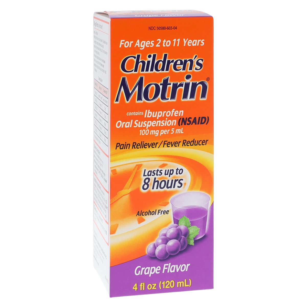Motrin Children's Ibuprofen Liquid Suspension, 100mg/5mL, Grape Flavor, 4 oz Bottle