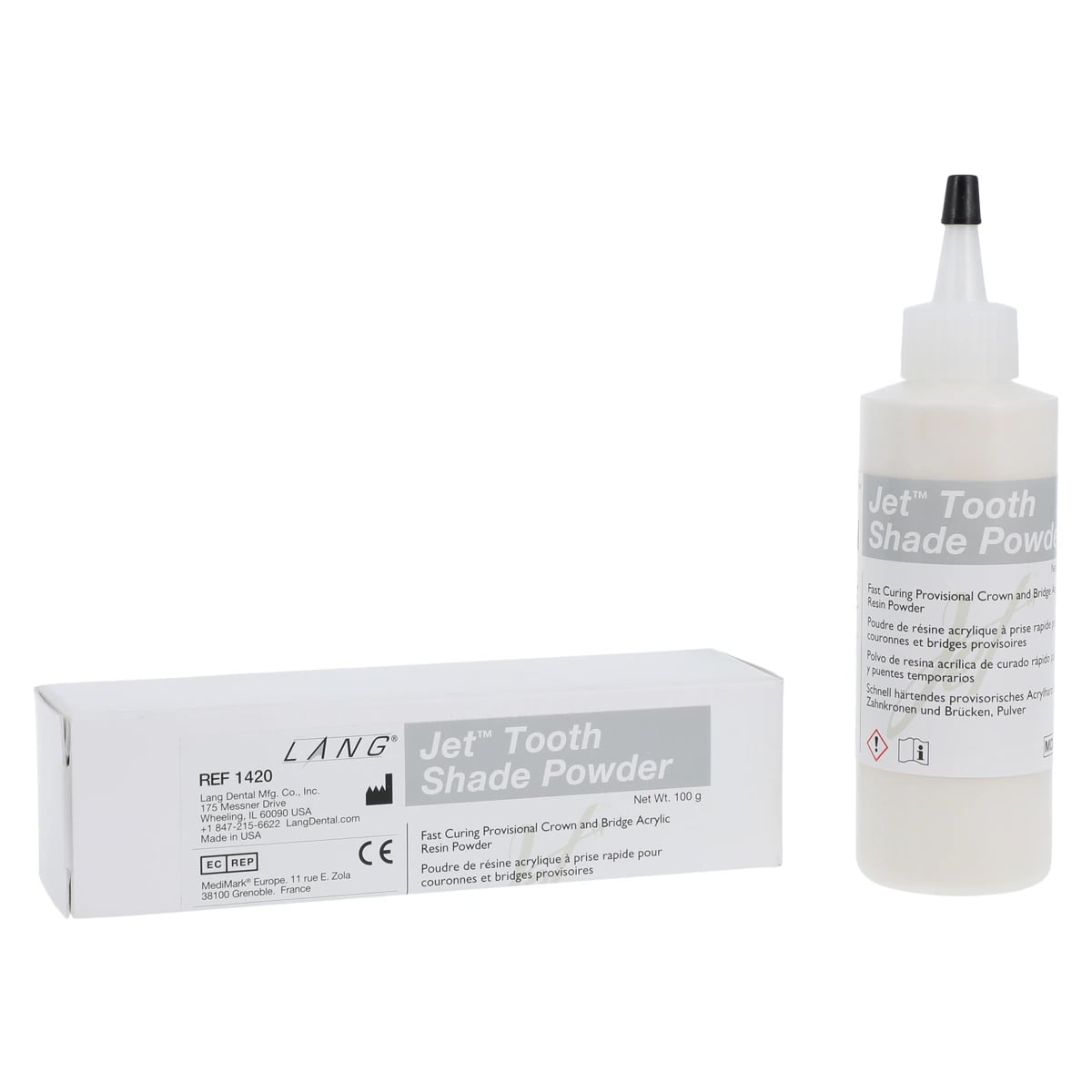 Jet Tooth Shade Acrylic Powder, Shade A3.5, Self-Cure, 4 oz Refill Bottle