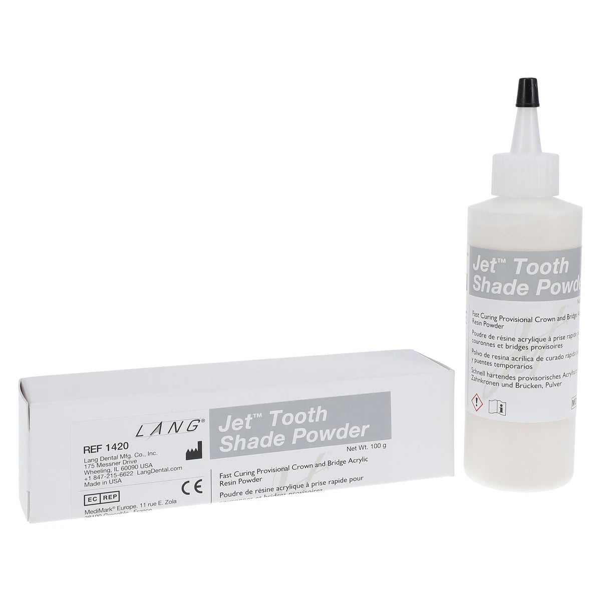 Jet Tooth Shade Acrylic Powder, Shade D3, Self-Cure, 4 oz Refill
