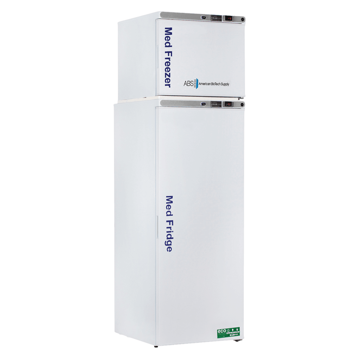 American Biotech Supply Combo Fridge/Freezer, 12 Cu Ft, Pharmaceutical Grade, Glass/Solid Door, 2 to 8°C / -15 to -25°C, Right Hinge