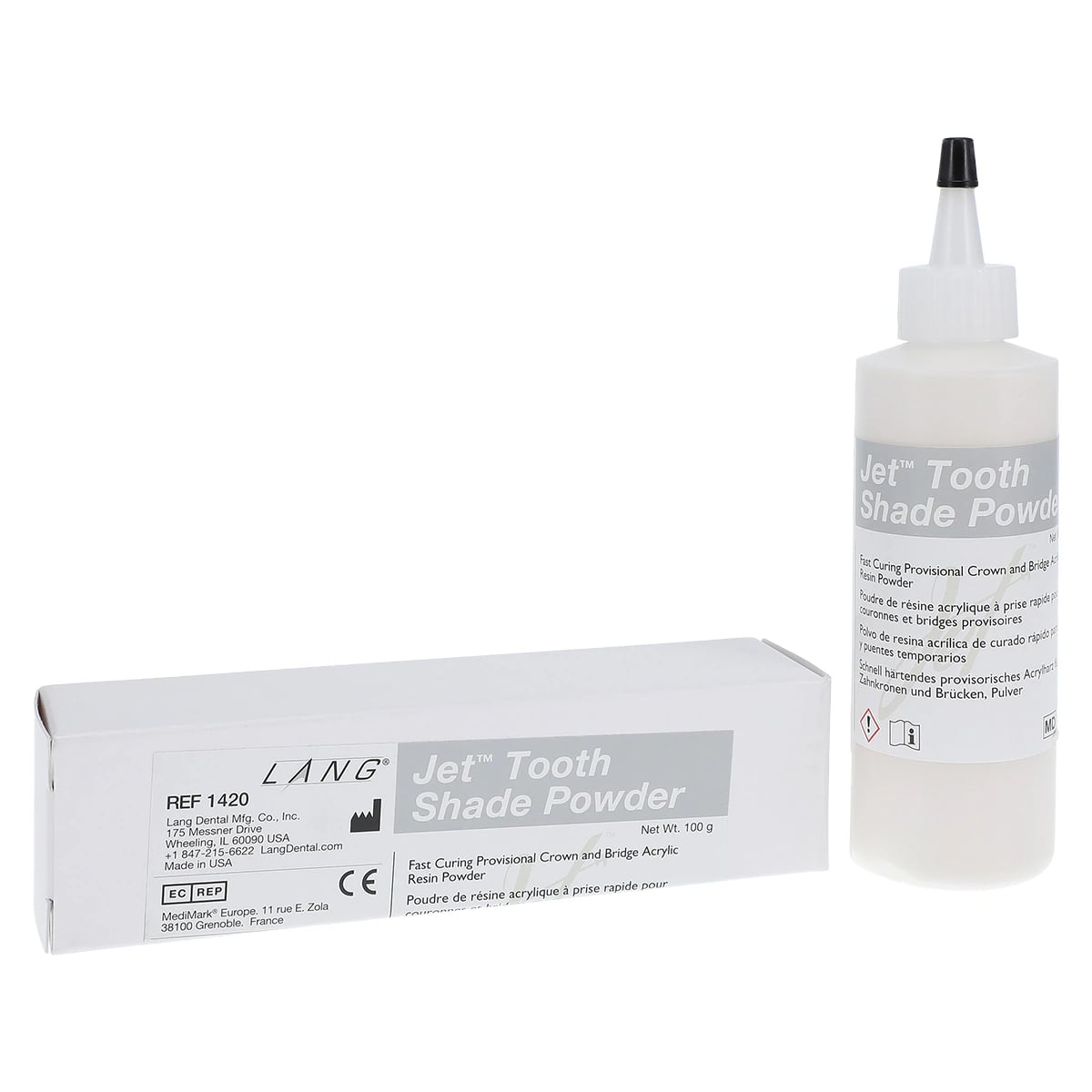 Jet Tooth Shade Acrylic Powder, Shade A3, Self-Cure, 4 oz Refill Bottle