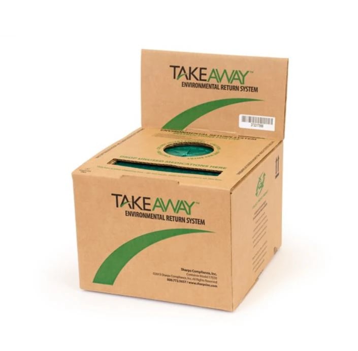 Sharps Compliance TakeAway Environmental Return System, 3 Gallon Mail-Back Medication Disposal Box, 9.75"L x 10.25"W x 7.75"H