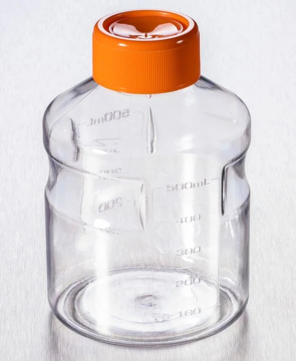 Corning Lifesciences Storage Bottle, Polystyrene, Plug Seal Cap, Clear/Orange, 500mL, 45mm Easy-Grip Cap, 24/Case
