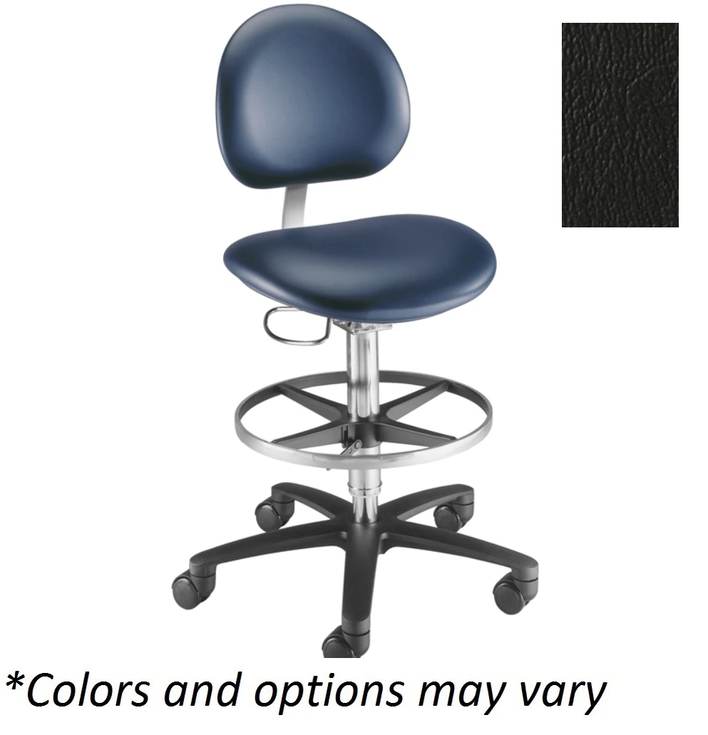 Brewer Millennium Series Laboratory Stool, Black Satin, Pneumatic Casters, 250 lb Capacity