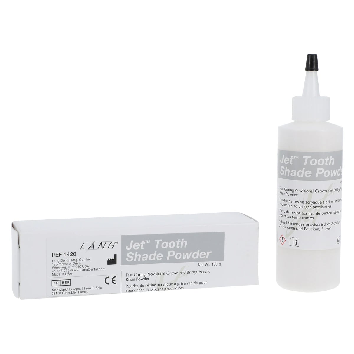 Jet Tooth Shade Acrylic Powder, Shade B1, Self-Cure Temporary Material Refill, 4 oz Bottle