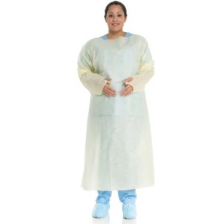 Halyard Isolation Gown, AAMI Level 2, SMS, X-Large, Yellow, Over the Head with Waist Ties, 100/Case