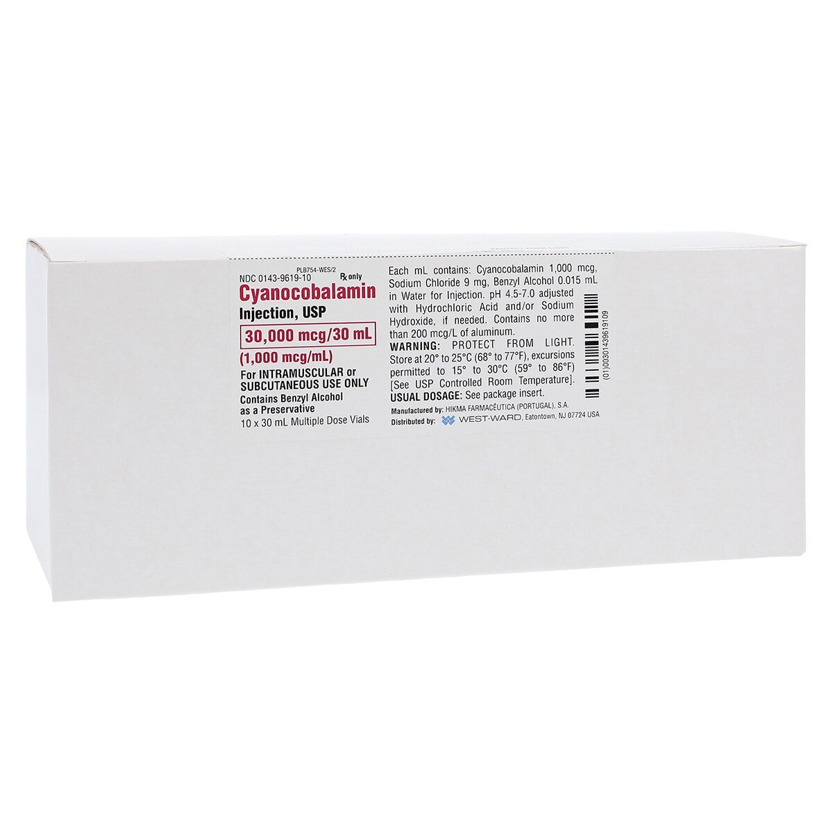Cyanocobalamin (B12) Injection 1000mcg/mL, Multi-Dose Vial (MDV), 30mL, 10/Package, Hikma Pharmaceuticals