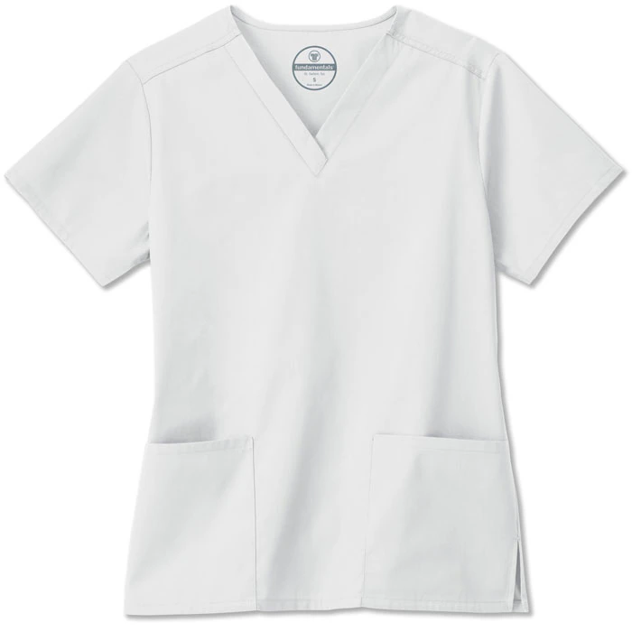 White Swan Fundamentals Ladies V-Neck Scrub Top, Short Sleeves, White, 2X Small, 14700