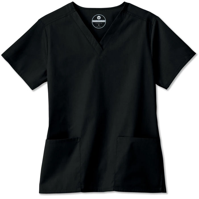 White Swan Fundamentals Ladies V-Neck Scrub Top, Short Sleeves, Black, Small, 14700