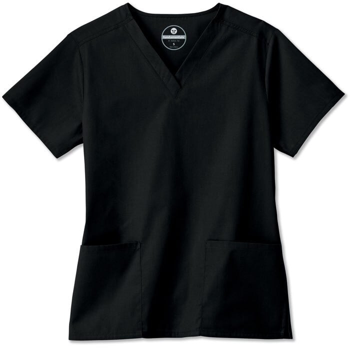 White Swan Fundamentals Ladies V-Neck Scrub Top, Short Sleeve, Black, 2X Small, Style 14700