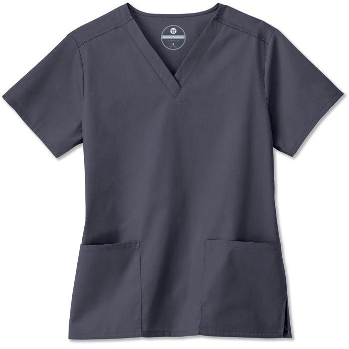 White Swan Fundamentals Scrub Top, Ladies V-Neck, Short Sleeve, Charcoal, Large, 14700