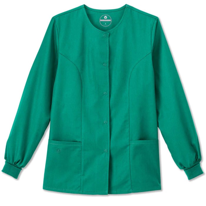 White Swan Fundamentals Women's Warm-Up Jacket, Snap Front, Long Sleeve, 2 Patch Pockets, Hunter Green, Small, 28 in