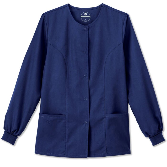 White Swan Fundamentals Warm-Up Jacket, Ladies Snap Front, New Navy, Small, 28 in, 65% Polyester/35% Cotton