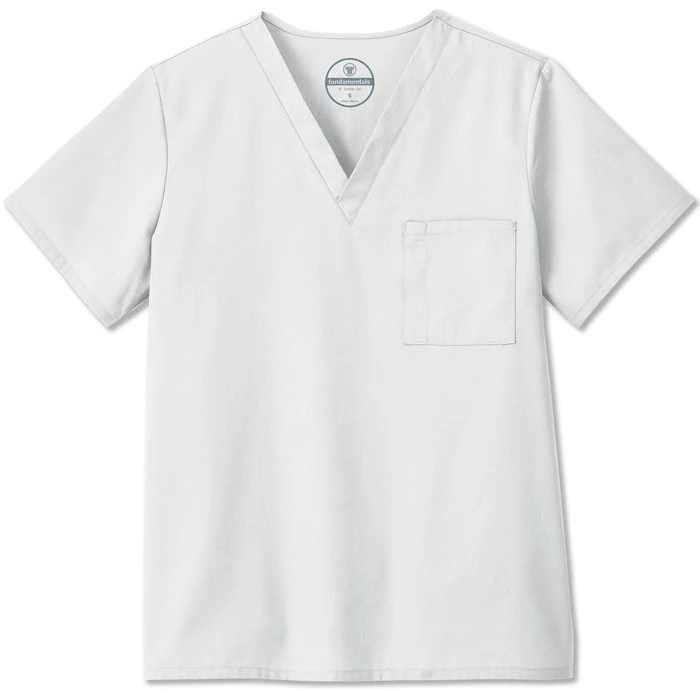 White Swan Fundamentals Scrub Top, Unisex V-Neck, Short Sleeves, Medium, White, 14900