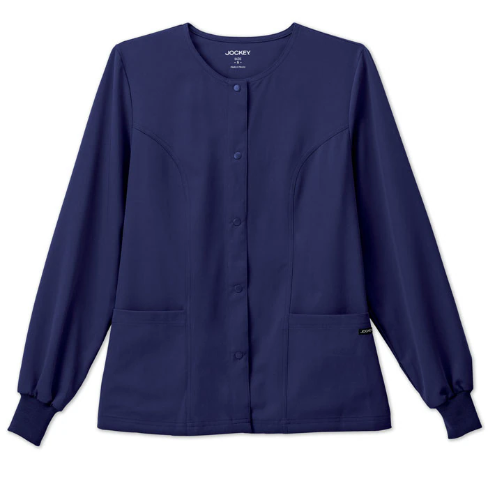 Jockey Ladies Warm-Up Jacket, Snap Front, Long Sleeves, Knit Cuff, 2 Pockets, Large, New Navy