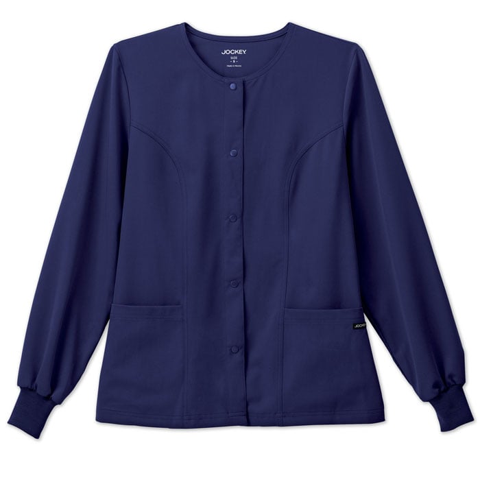 Jockey Ladies Snap Front Warm-Up Jacket, Missy Fit, X-Large, New Navy, 72% Polyester/21% Rayon/7% Spandex