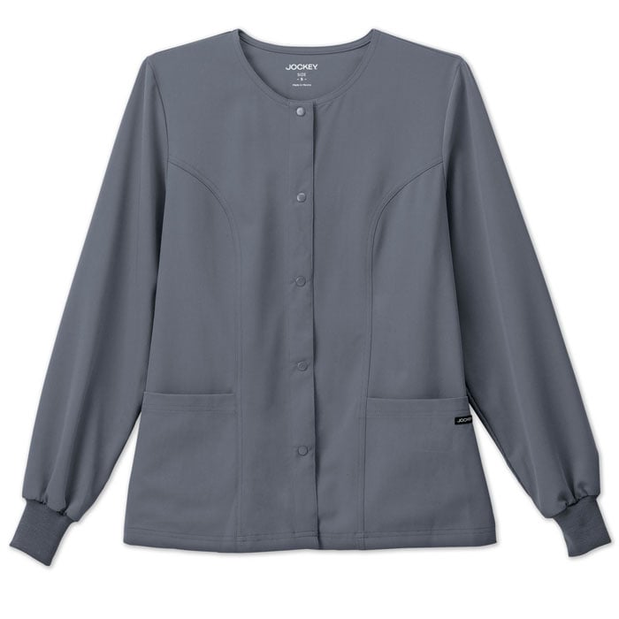 Jockey Ladies Warm-Up Jacket, Snap Front, Pewter, X-Small, 72% Polyester/21% Rayon/7% Spandex