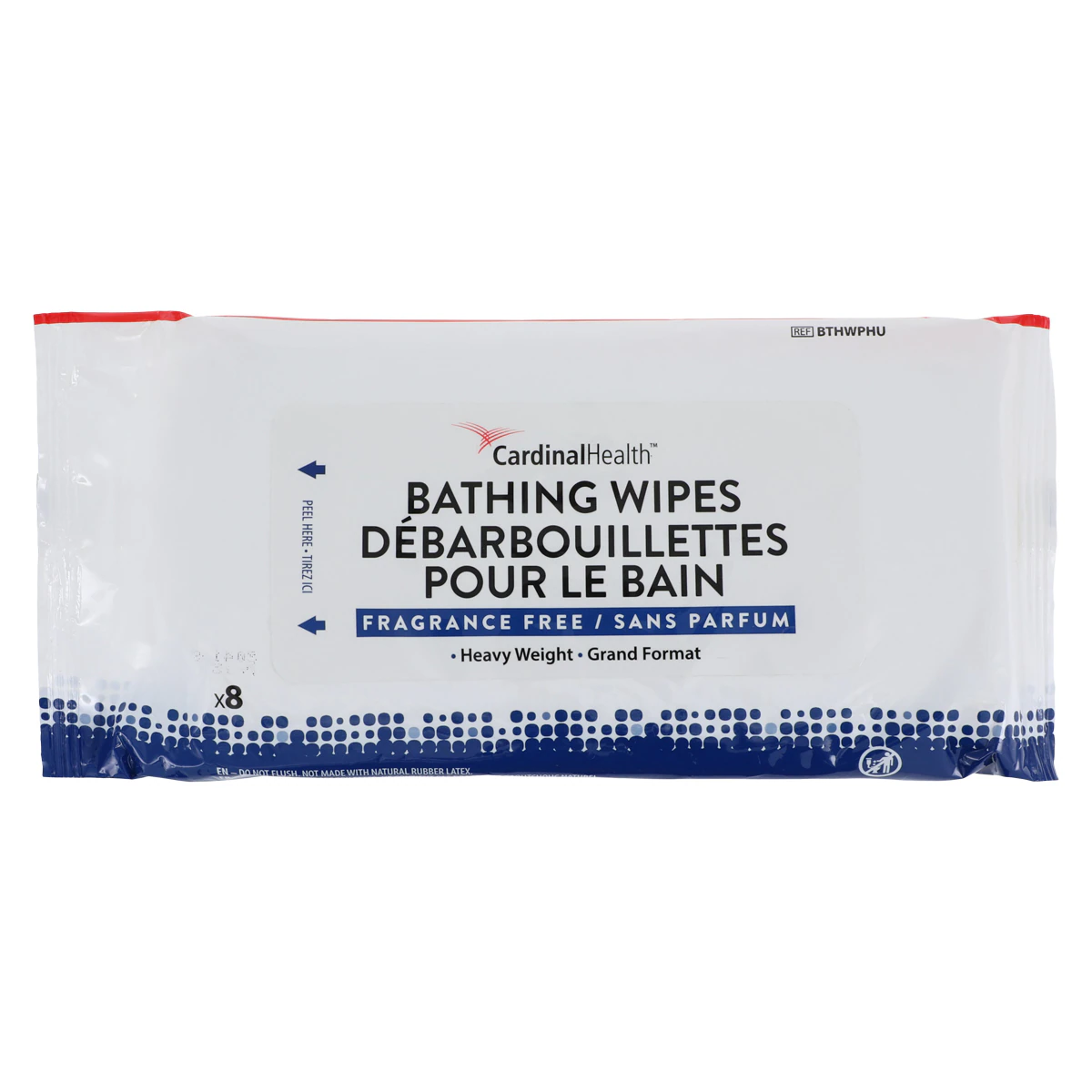 Cardinal Health Heavy Weight Unscented Bathing Wipes, Fragrance Free, 7.8" x 7.8", 8 per Package