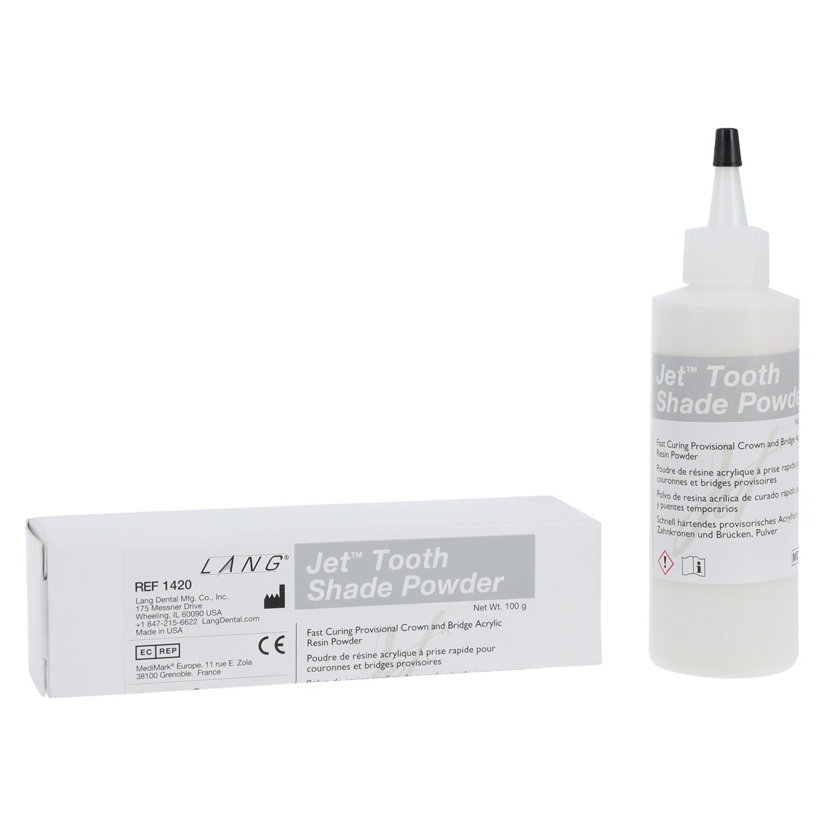 Jet Tooth Shade Acrylic Powder, Shade A1, Self-Cure, 4 oz Refill Bottle