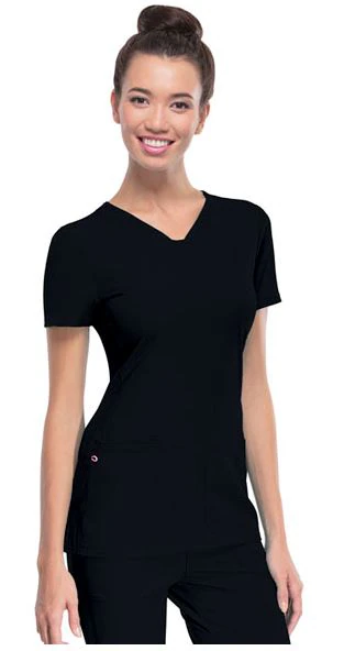HeartSoul PitterPat V-Neck Scrub Top, Short Sleeves, Large, Black, 20710