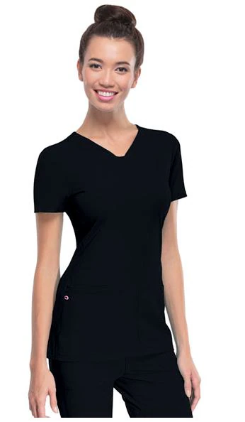 HeartSoul PitterPat V-Neck Scrub Top, Short Sleeves, 2X Large, Black, 20710