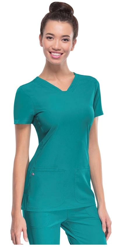 HeartSoul PitterPat V-Neck Scrub Top, Contemporary Fit, Teal, X-Large, 20710