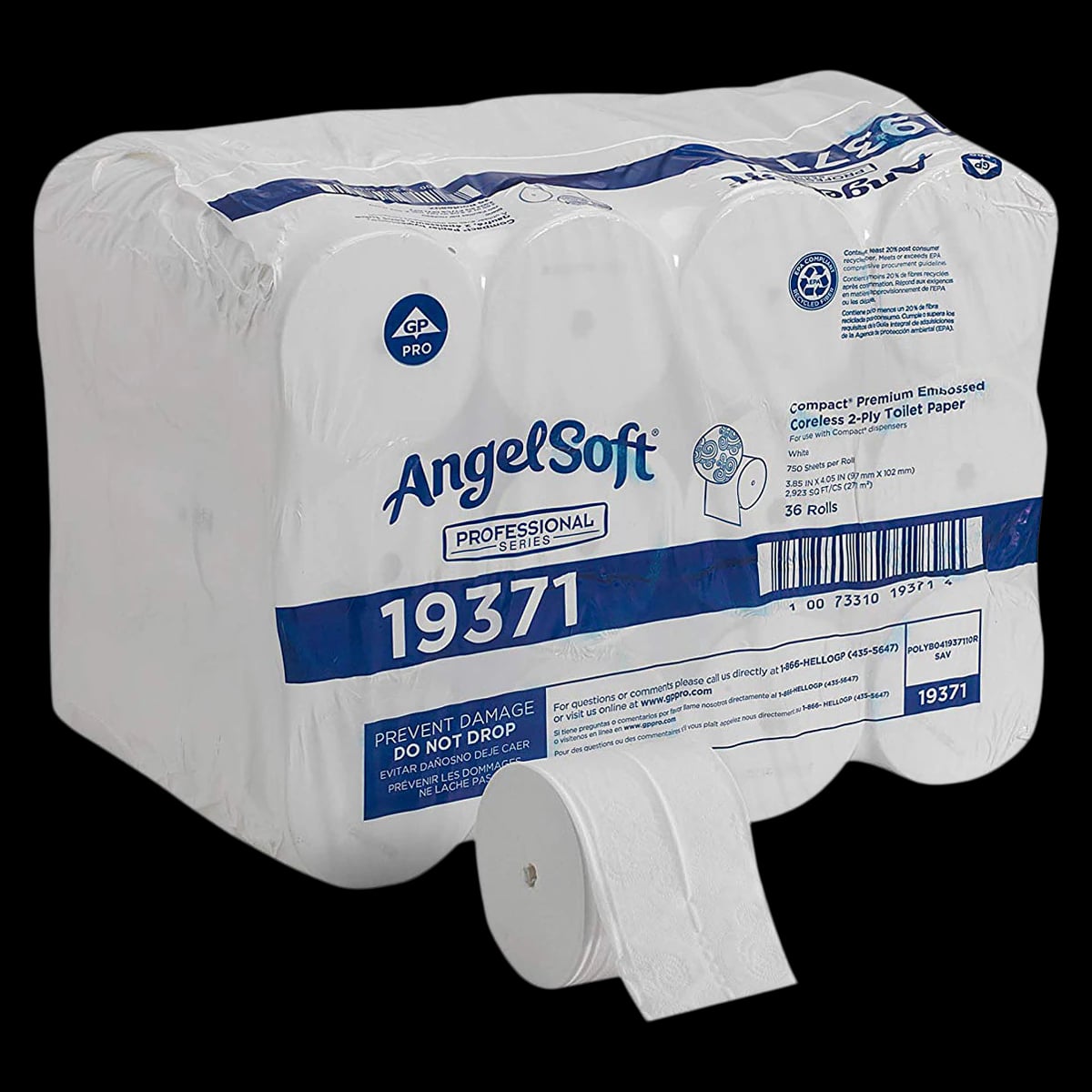 Georgia-Pacific Angel Soft Professional Series 2-Ply Compact Coreless Bathroom Tissue, White, 3.85" x 4.05", 750 Sheets per Roll, 36 Rolls/Case