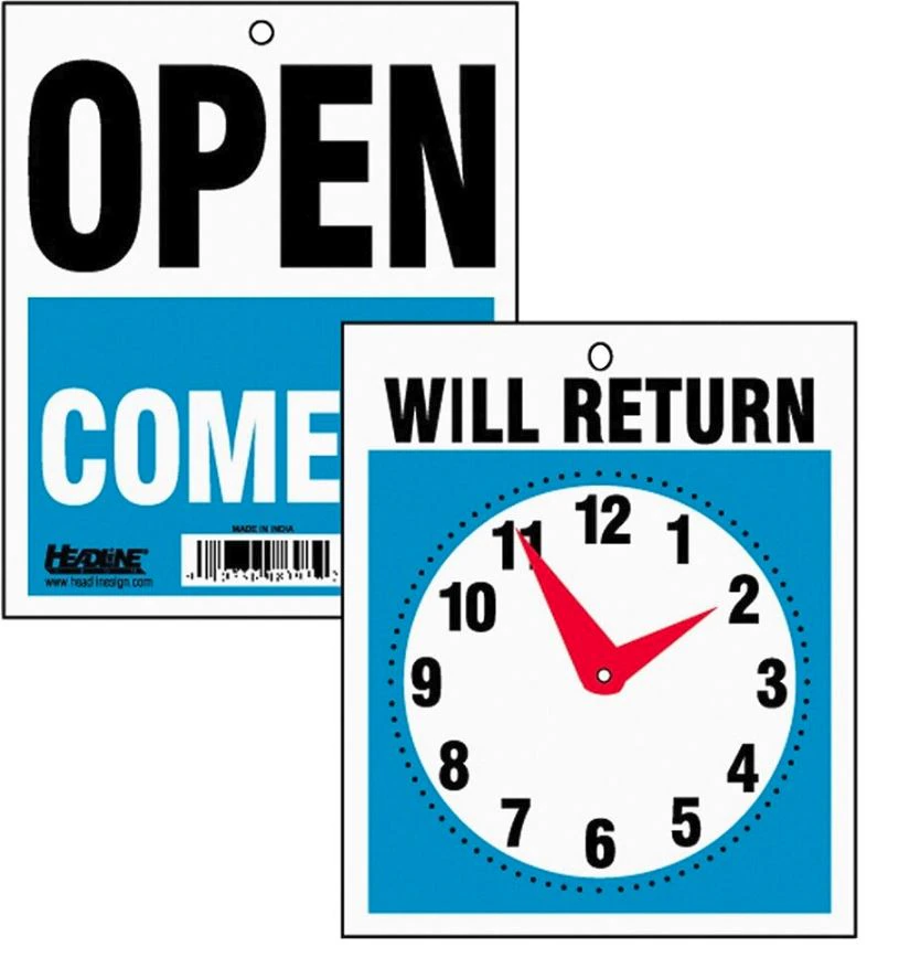 U.S. Stamp & Sign "Will Return" Message Sign Clock