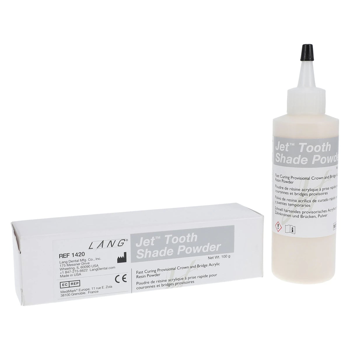 Jet Tooth Shade Acrylic Powder, Shade B4, Self-Cure, 4 oz Refill Bottle