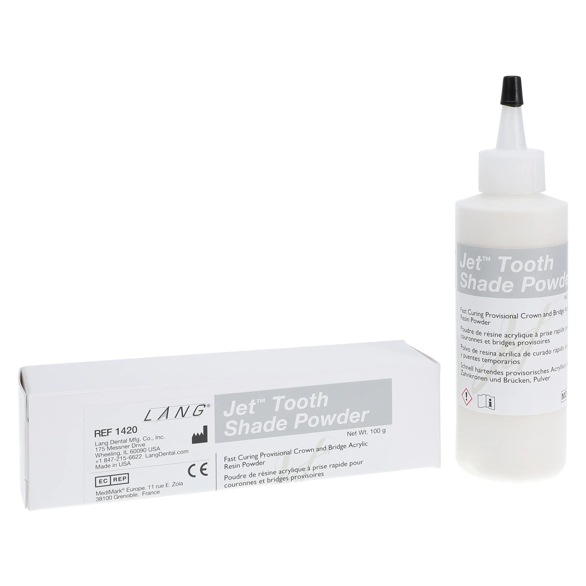 Jet Tooth Shade Acrylic Powder, Shade A2, Self-Cure, 4 oz Refill Bottle