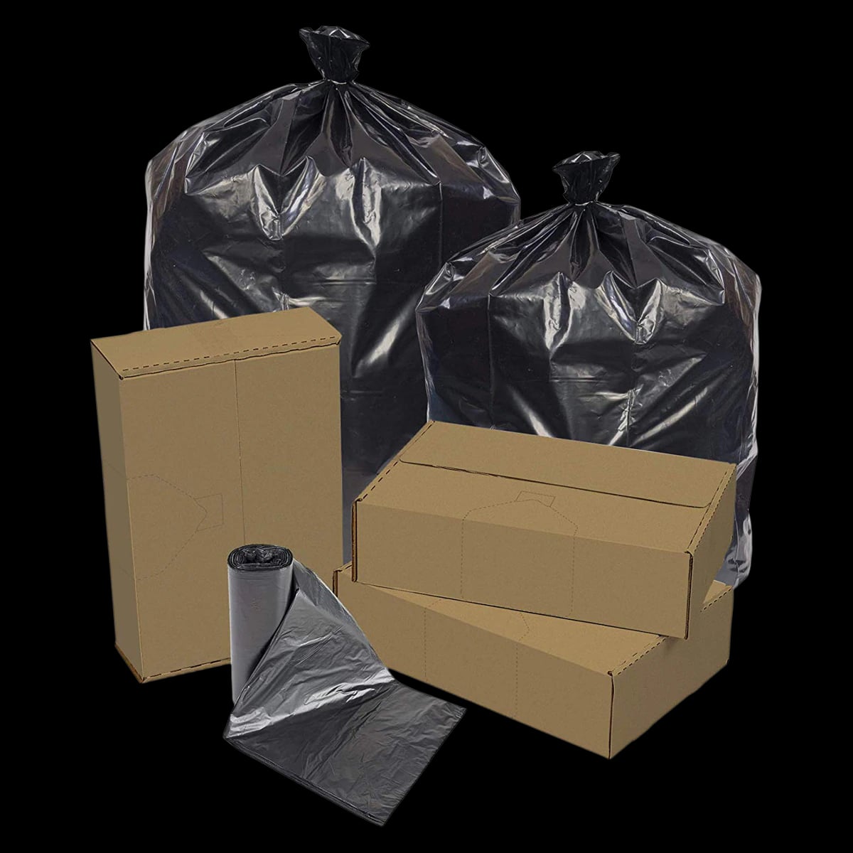 Pitt Plastics Trash Can Liner, 60 Gallon, 1.5 mil, Extra Heavy Duty, Black, 38" x 58", 100/Case