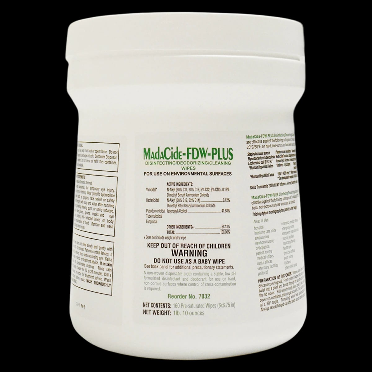 MadaCide FDW-Plus Disinfectant Wipes, 6" x 6.75", 160/Canister
