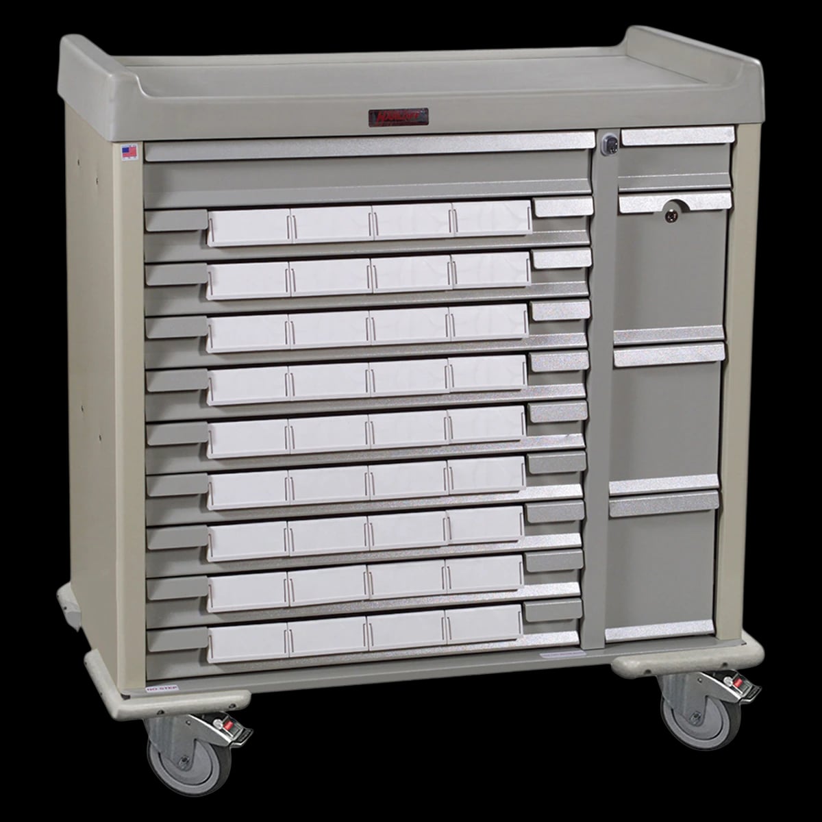 Harloff Medication Cart, Standard, 14 Drawers, Steel