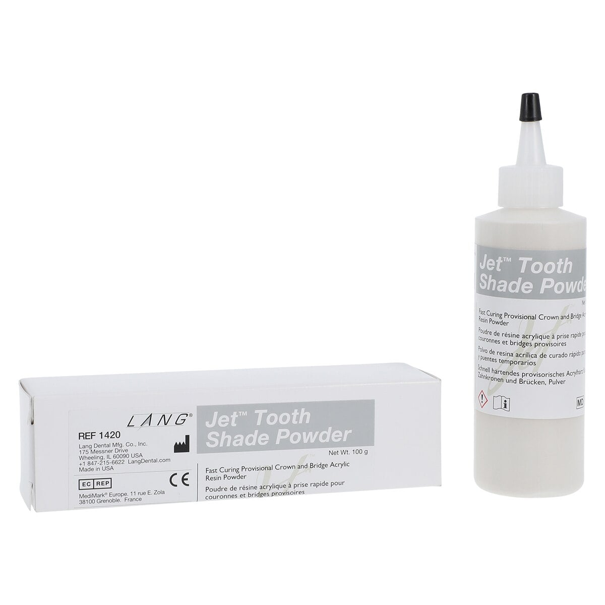 Lang Dental Jet Tooth Shade Acrylic Powder D4, 4oz, Self-Cure, 20D4