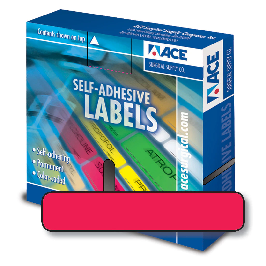 Ace Surgical Label Plain Small, 0.25" x 1.25", Fluorescent Red, 700/Roll