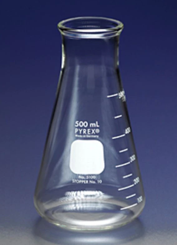 Pyrex Erlenmeyer Flask, Borosilicate Glass, 125mL, Wide Mouth with Heavy-Duty Rim, 48/Case