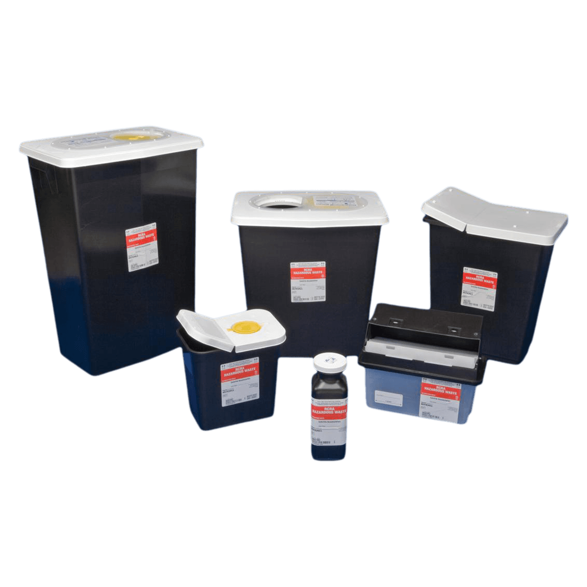 SharpSafety™ RCRA Hazardous Waste Container, 8 Gallon, Black with White Sliding Lid, 17.75"H x 11"D x 15.5"W, Case of 10