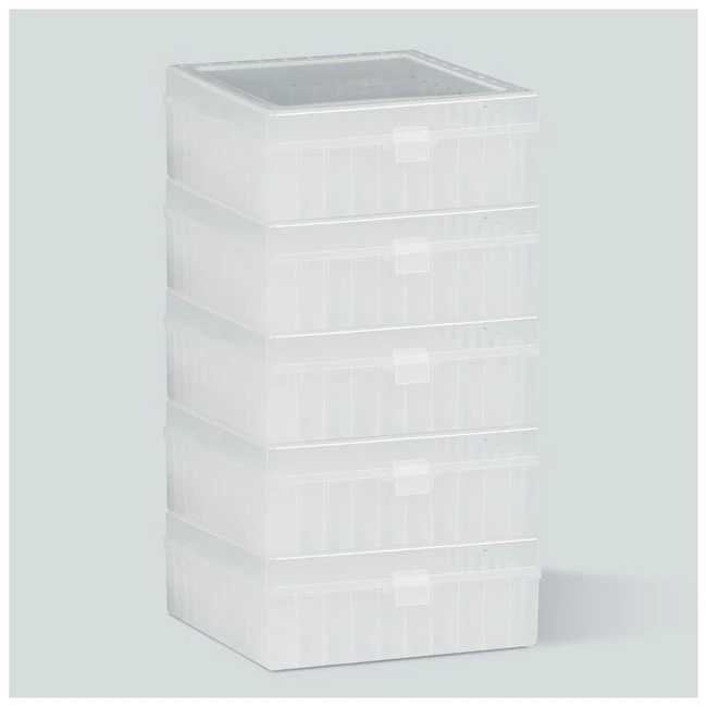 Fisherbrand Freezer Storage Box, Polypropylene, Hinged Lid, 100-Place, Natural, 5/Pack