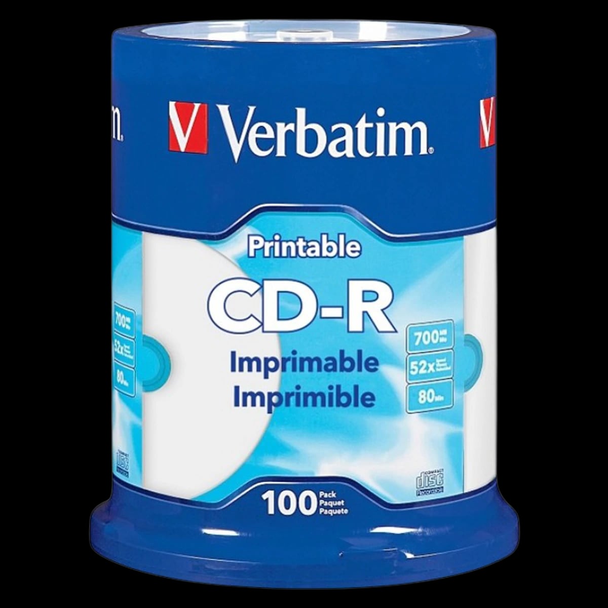 Verbatim CD-R Printable Disc Spindle, White, 100/Pack