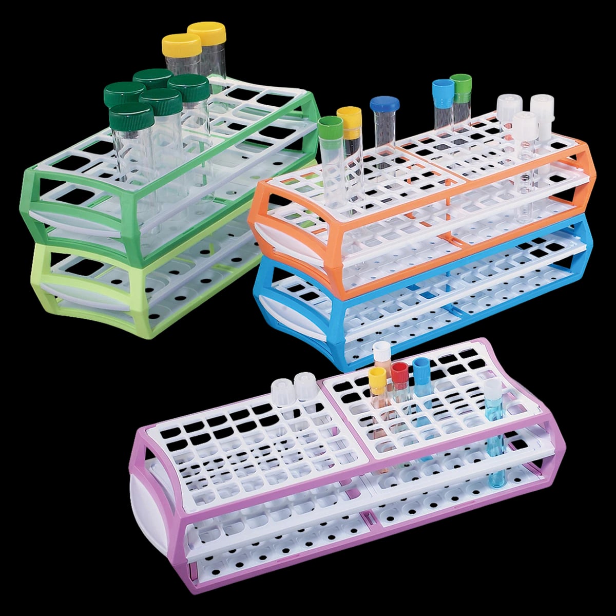 Simport Scientific Test Tube Rack, Acetal Plastic, 16mm, 60-Place, Blue, 10/Case