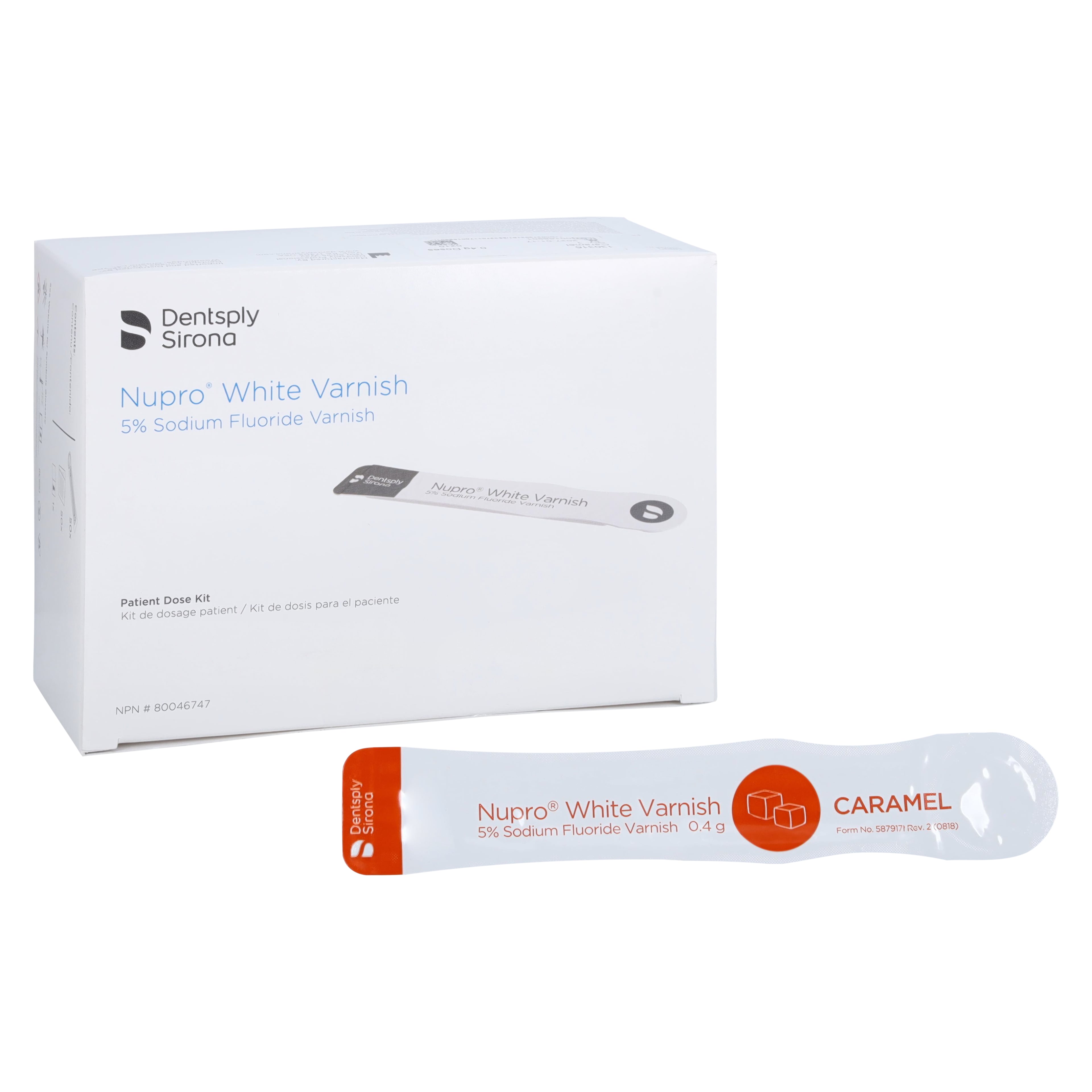 NUPRO White Varnish 5% Sodium Fluoride, Caramel, 0.4 g Easy Application Packs, 50/Box, 130316