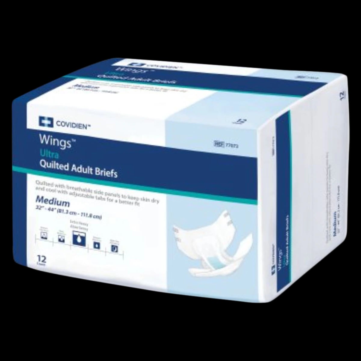 Cardinal Health Wings Ultra Quilted Incontinence Brief, Unisex, Adult, 32-44" Waist, White, 96/Case