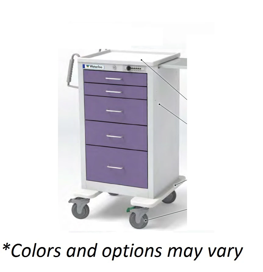 Waterloo Healthcare Bedside Cart, 5 Drawer, Steel